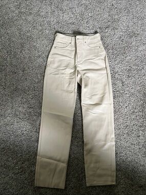 Express faux leather High-Rise Cream Straight-Leg Pants